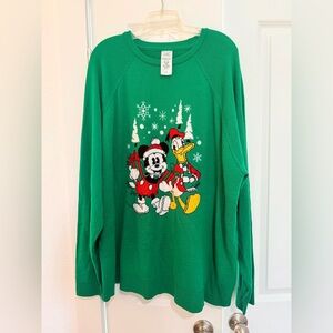 Disney Christmas Mickey Donald Green Crewneck Sweater
